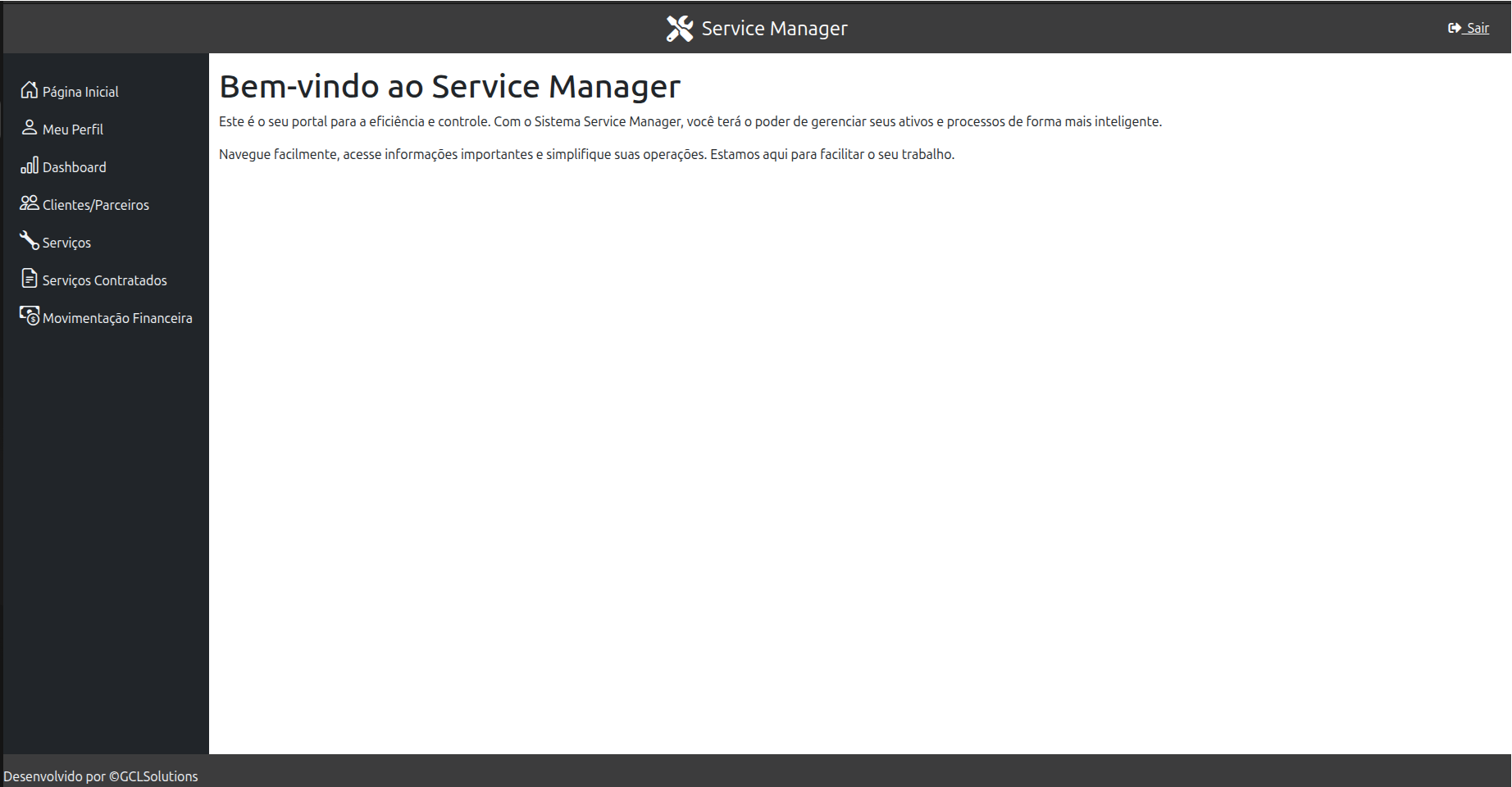 Dashboard do Service Manager no Desktop